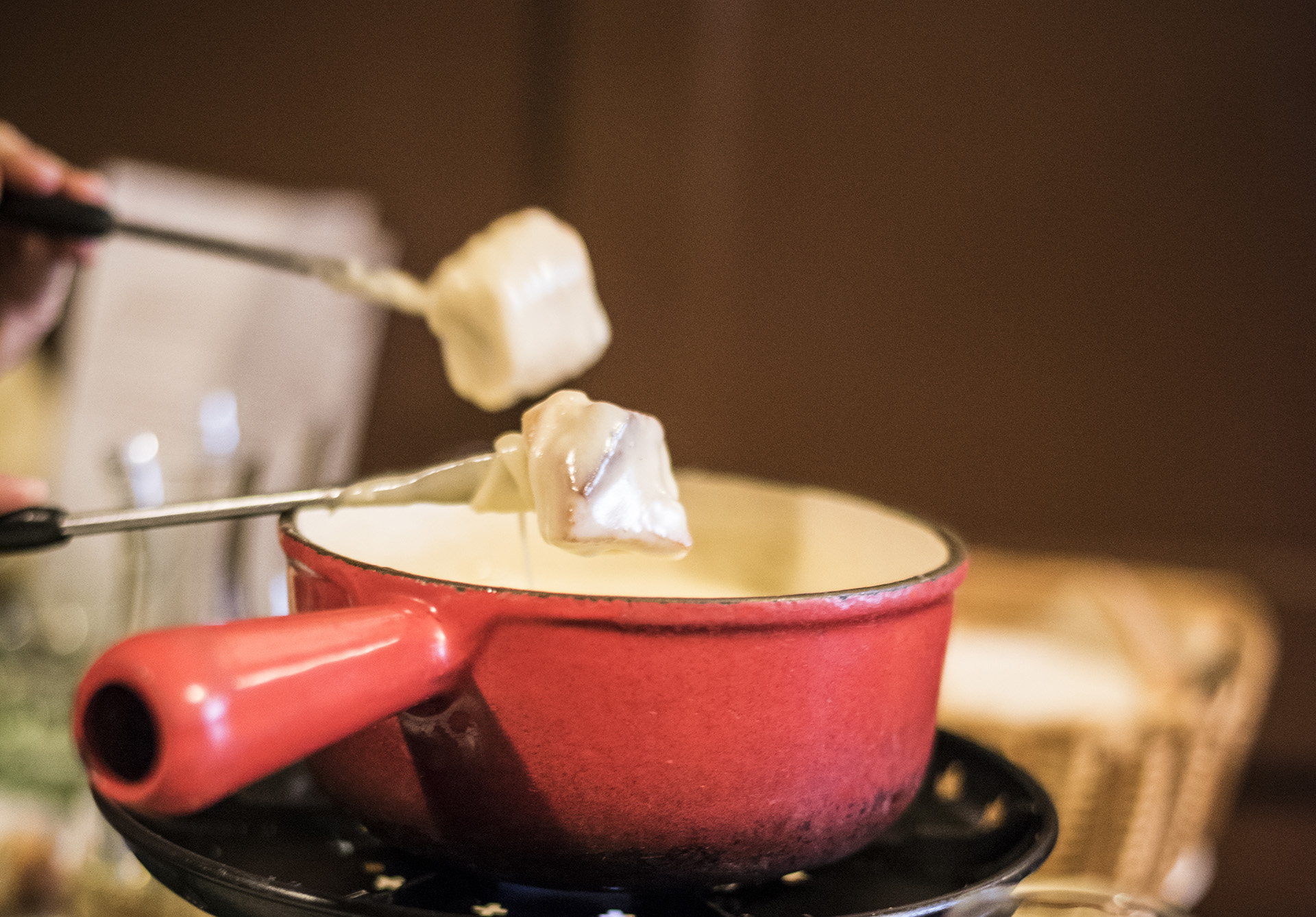 Dégustation de fondue et vin blanc de la région