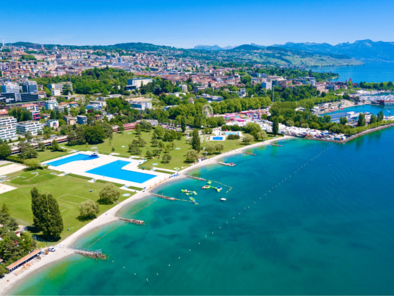 Vue panoramique de Lausanne-Bellerive, prises de vues exclusives pour Lausanne Tourisme avec drône, juin 2017