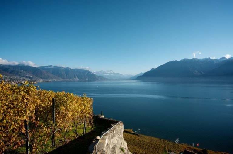 Vue sur le lac et les montagnes